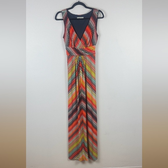 Mark & Spencer Vibrant Multicoloured Chevron Maxi Dress Size 8 - Picture 9 of 9